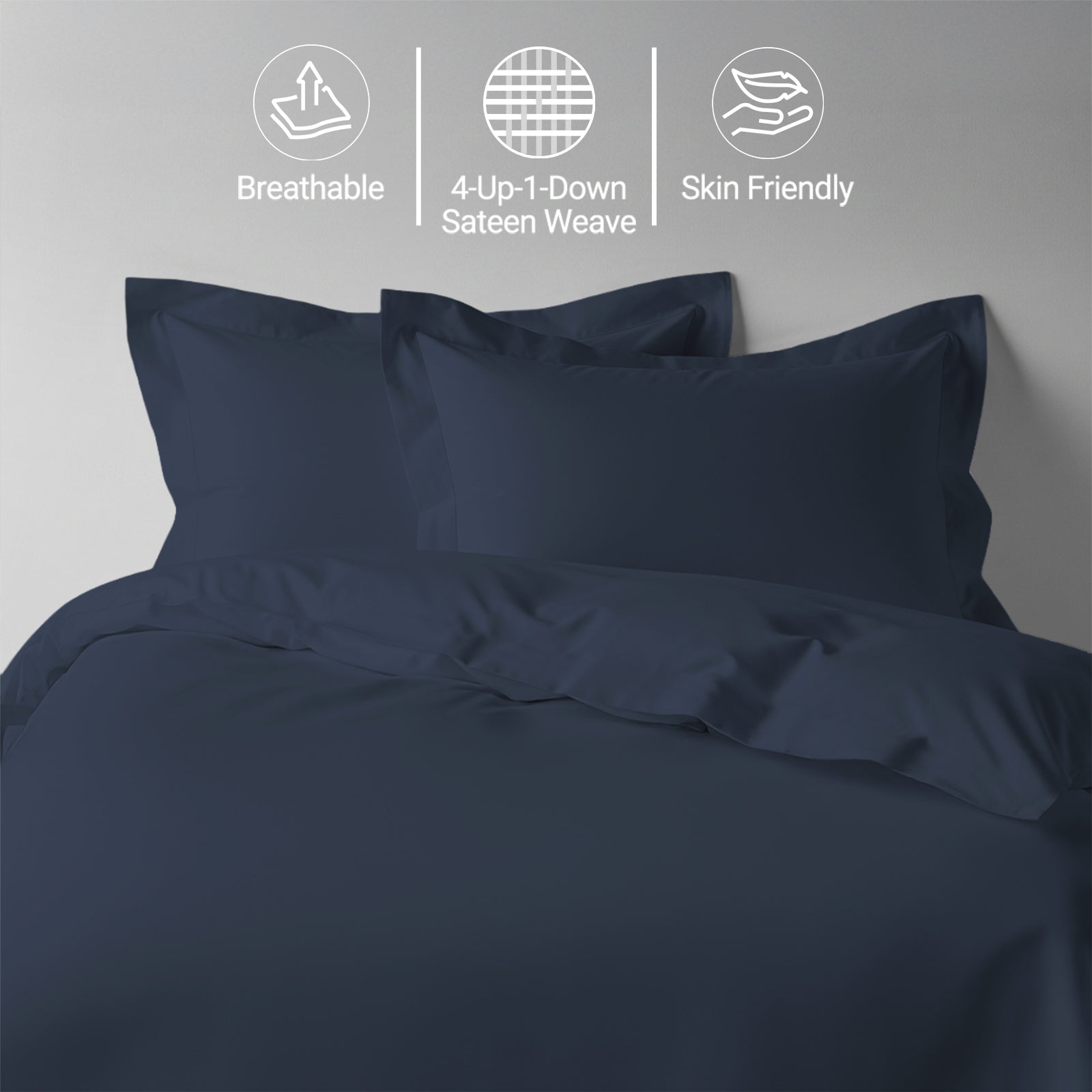 Dark blue super king size cotton duvet cover set by Pizuna Linens breathable skin friendly sateen weave